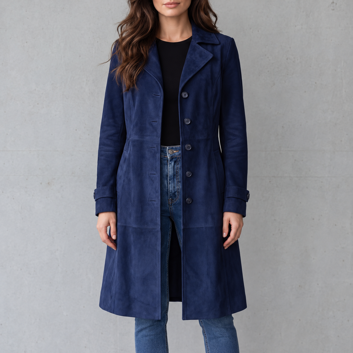 Camille| Manteau long finition daim vintage