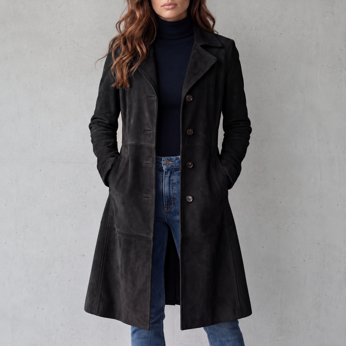 Camille| Manteau long finition daim vintage