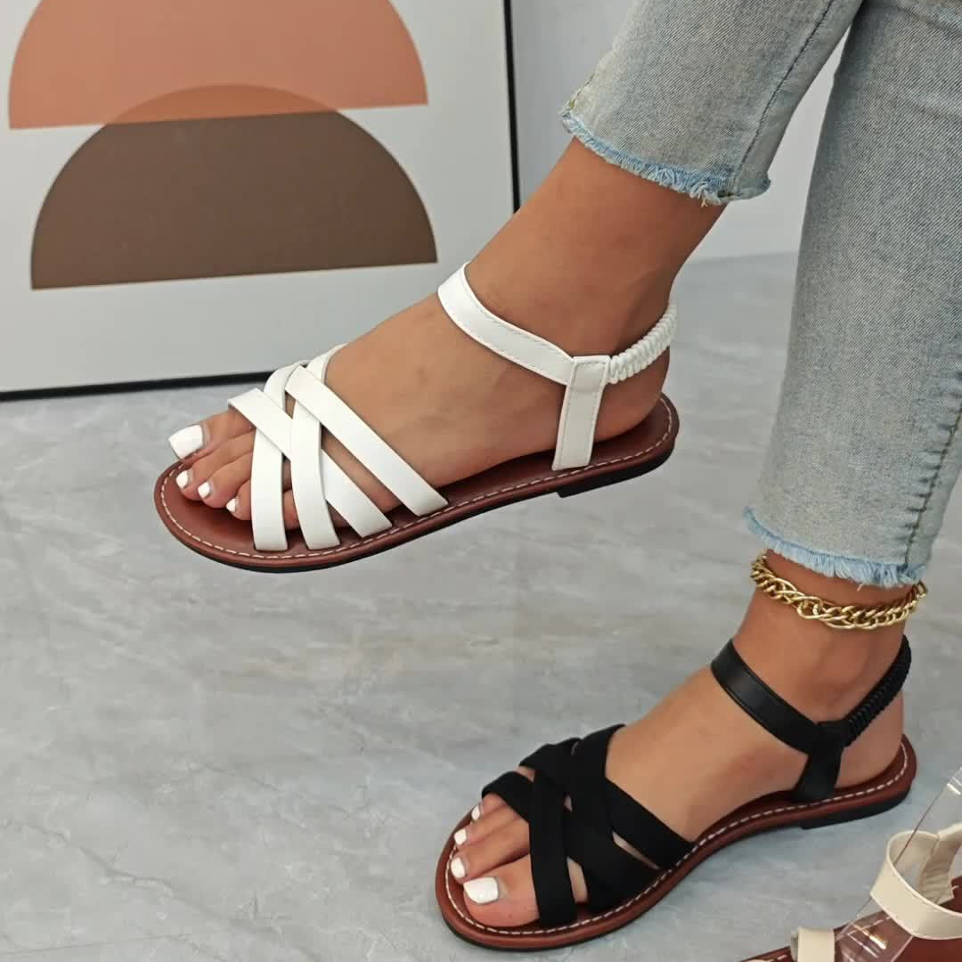 Women'S Trendy Cross-Border Roman Flat Sandals, Slip-Resistant, Easy to Wear, Fairy-Style Beach Sandals., Women Shoes