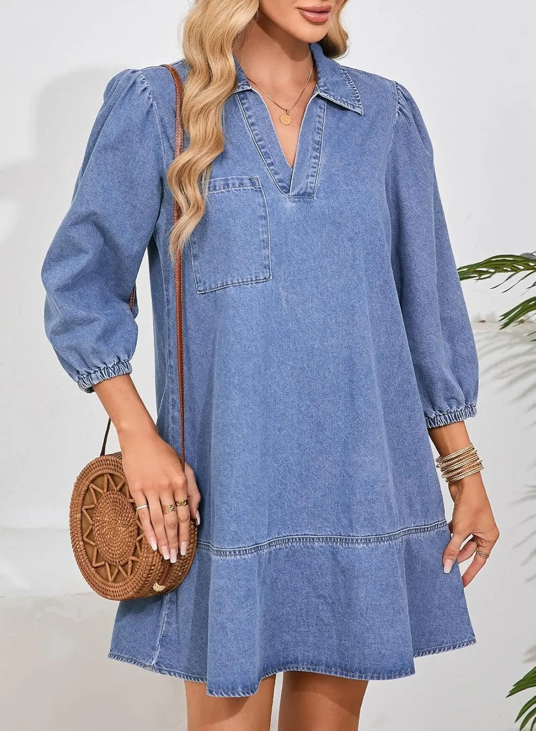 Mila Robe denim col V